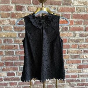 J. Crew Black Lace Sleeveless Ruffle-Neck Top
